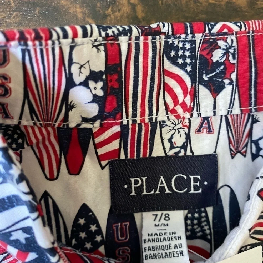 The Children’s Place, Boys, Button Down, Red/White/Blue, USA, Size 7/8, M, NWT
